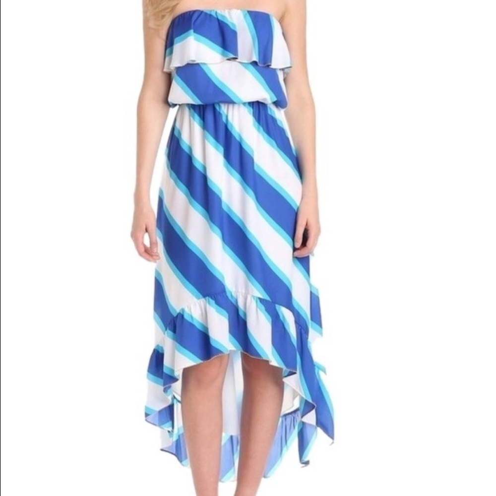 Lilly Pulitzer Caldwell Sail Stripe Colorblock High Low Strapless Maxi Dress Med